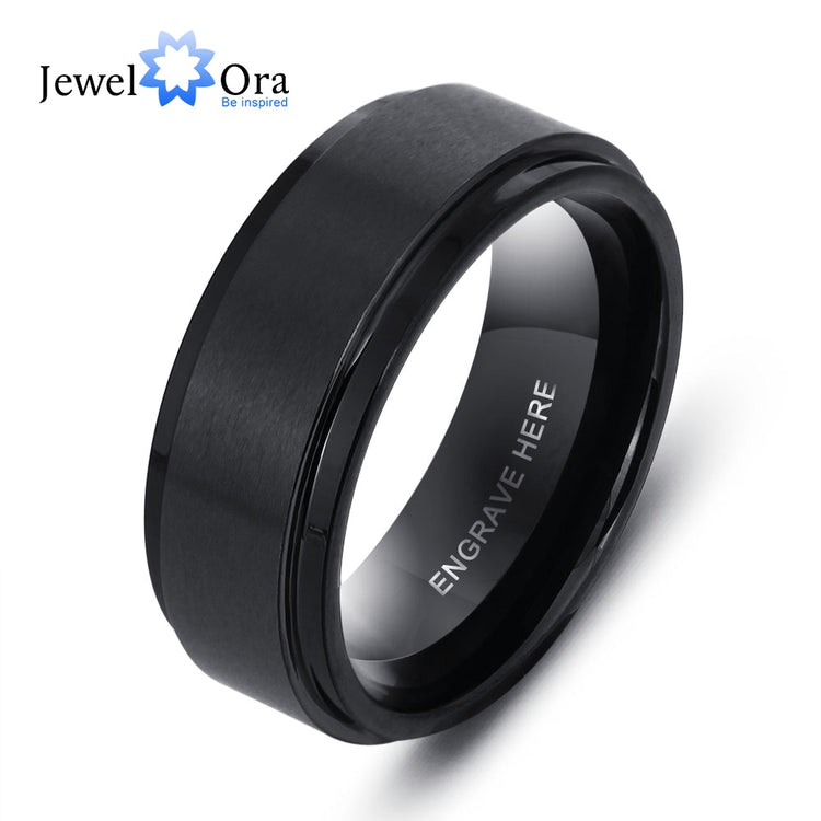 Personalized Engrave Name Rings for Men Black Stainless Steel Ring Fashion Male Jewelry Gift for Husbands (JewelOra RI103856) - Azbrowse