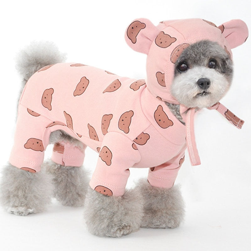 Cotton Pet Clothes Bear Pattern Dog Pajamas Jumpsuit 4 Legs Coat O-neck Tshirt Sweatshirt Pajamas Overalls Puppy Cat Tracksuits - Azbrowse