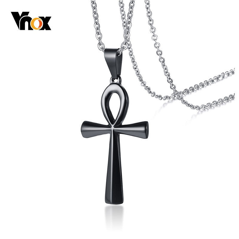 Vnox Ankh Cross Necklace Pendant The Key of Life Three Tone Stainless Steel Egyptian Cross Male Collar Prayer Gifts - Azbrowse