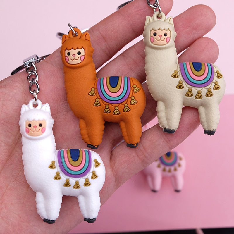 New Qualitied Original cartoon Lamb cute Luck Zodiac Alpaca keychain key ring Simulation Animals Pendant Jewelry Birthday gift - Azbrowse