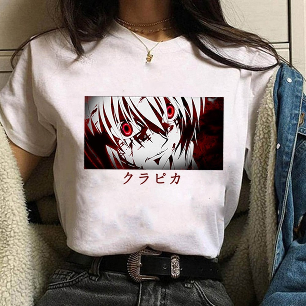 hunter x hunter Kurapika eyes Anime Manga Tees Short Sleeve T Shirt Printed tops - Azbrowse