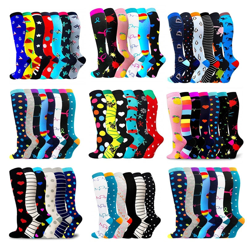 3/6/7 PairsCompression Socks Women Knee High 30mmHg Sports Socks Edema Diabetes Varicose Veins Running Cycling Marathon Socks