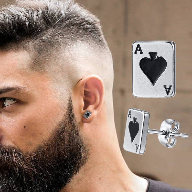 Men's Earring ,Ace of Spades Stud Earrings, Stainless Steel Good Luck Poker Player Cards Earing Jewelry Gift - Azbrowse