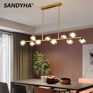 SANDYHA Modern Simple Bubble Ball Long Strip Chandeliers Minimalist Creative Hanging Lights Magic Bean Iron Art Restaurant Lamp - Azbrowse