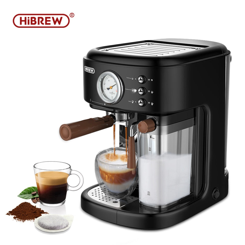 HiBREW Fully Automatic Espresso Cappuccino Latte 19Bar 3 in 1 Coffee Machine Automatic hot milk froth  ESE pod&Ground Coffee H8A