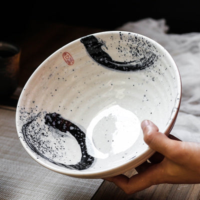 Japanese style 7.5 inch large bowl ramen bowl ceramic soup bowl retro tableware hat bowl trumpet bowl ceramic - Azbrowse