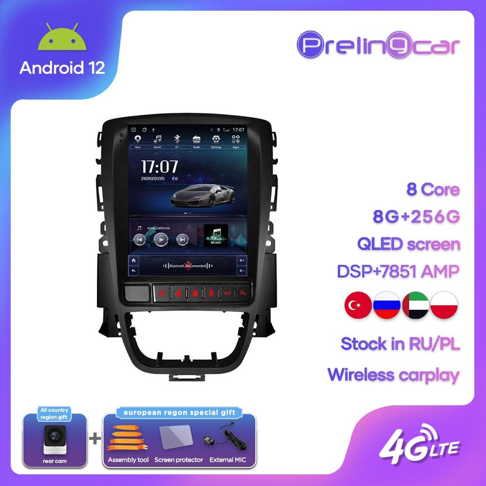 Android 12.0 Car Radio for Opel Astra J Vauxhall Buick Verano 2009-2015 Player Multimedia Video 2Din 4G WIFI Carplay Head Unit - Azbrowse