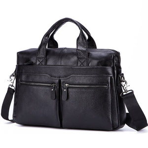 Black Men Genuine Leather Handbags Large Leather 14" Laptop Messenger Bags Business Men's Travel Bags Shoulder Bags Briefcase - Azbrowse