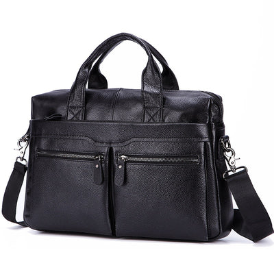 Black Men Genuine Leather Handbags Large Leather 14" Laptop Messenger Bags Business Men's Travel Bags Shoulder Bags Briefcase - Azbrowse