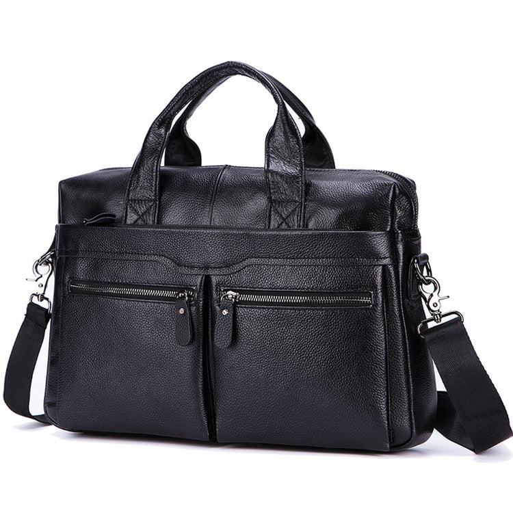 Black Men Genuine Leather Handbags Large Leather 14" Laptop Messenger Bags Business Men's Travel Bags Shoulder Bags Briefcase - Azbrowse