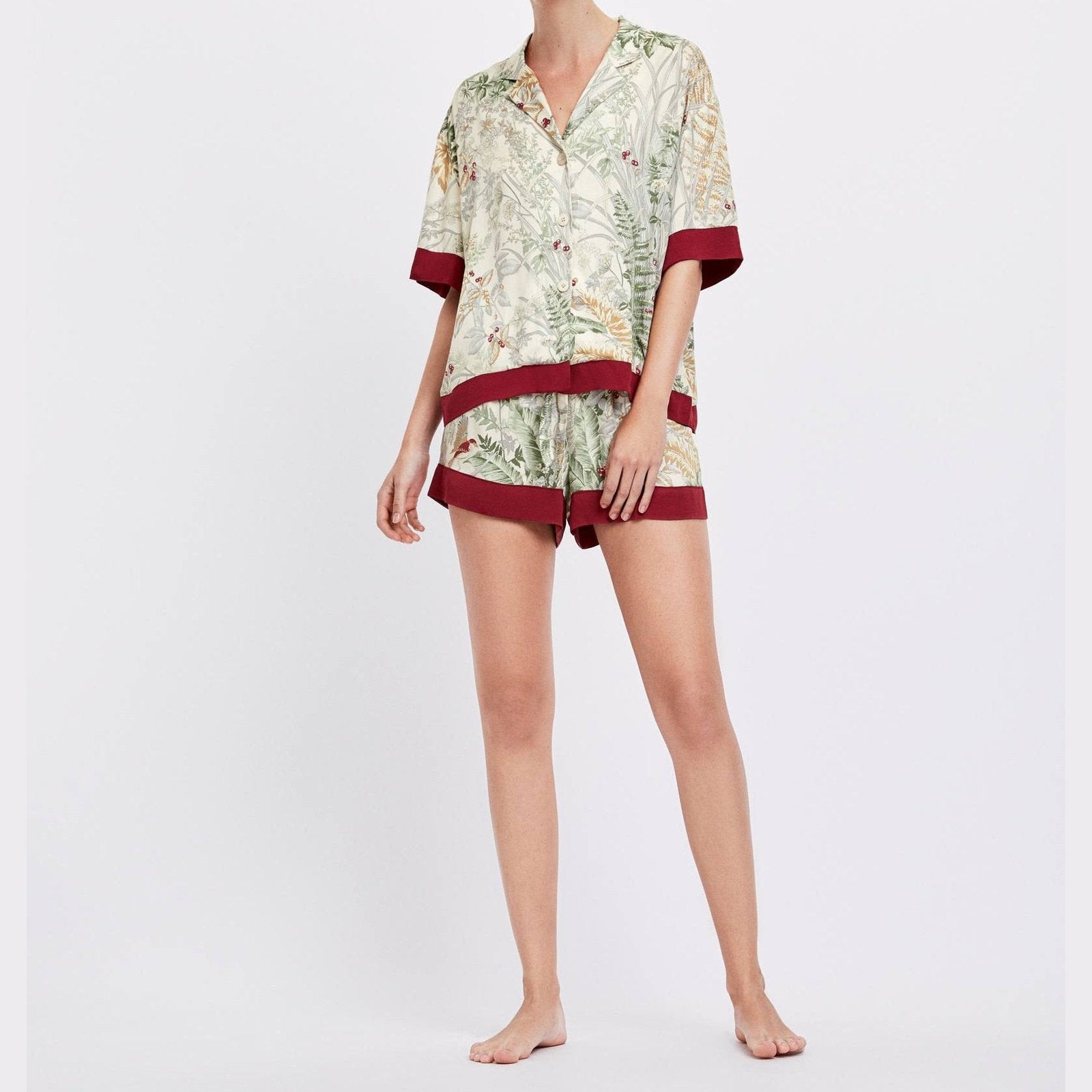 Summer Printing Short Sleeve Shorts Pajamas Half Turn-down Collar Satin Loungewear Women Pijama Sexy Lingerie Pyjamas Home Set