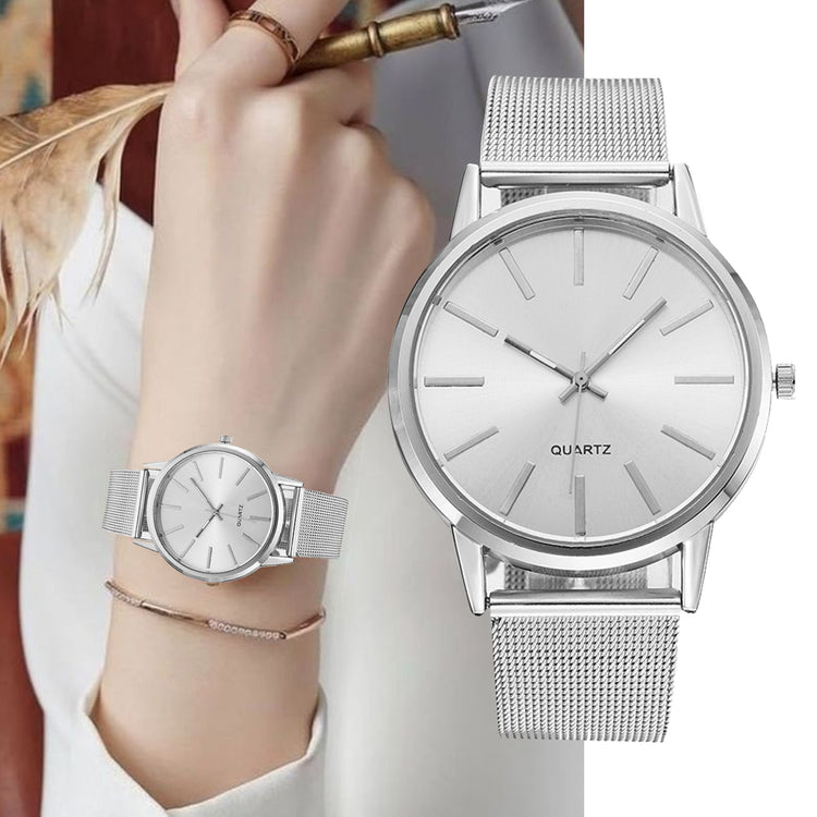 Luxury Women Watches 2023 New Stylish Silver Minimalist Business Ladies Quartz Watch Breathable Leather Steel Clock Reloj Mujer - Azbrowse