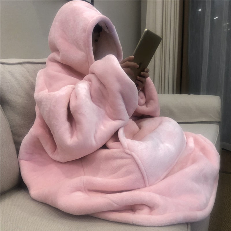 Blanket with Sleeves Women Oversized Winter Hoodie Fleece Warm Hoodies Sweatshirts Giant TV Blanket Women Hoody Robe Couple Men - Azbrowse