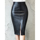 Aachoae Black PU Leather Skirt Women 2022 New Midi Sexy High Waist Bodycon Split Skirt Office Pencil Skirt Knee Length - Azbrowse