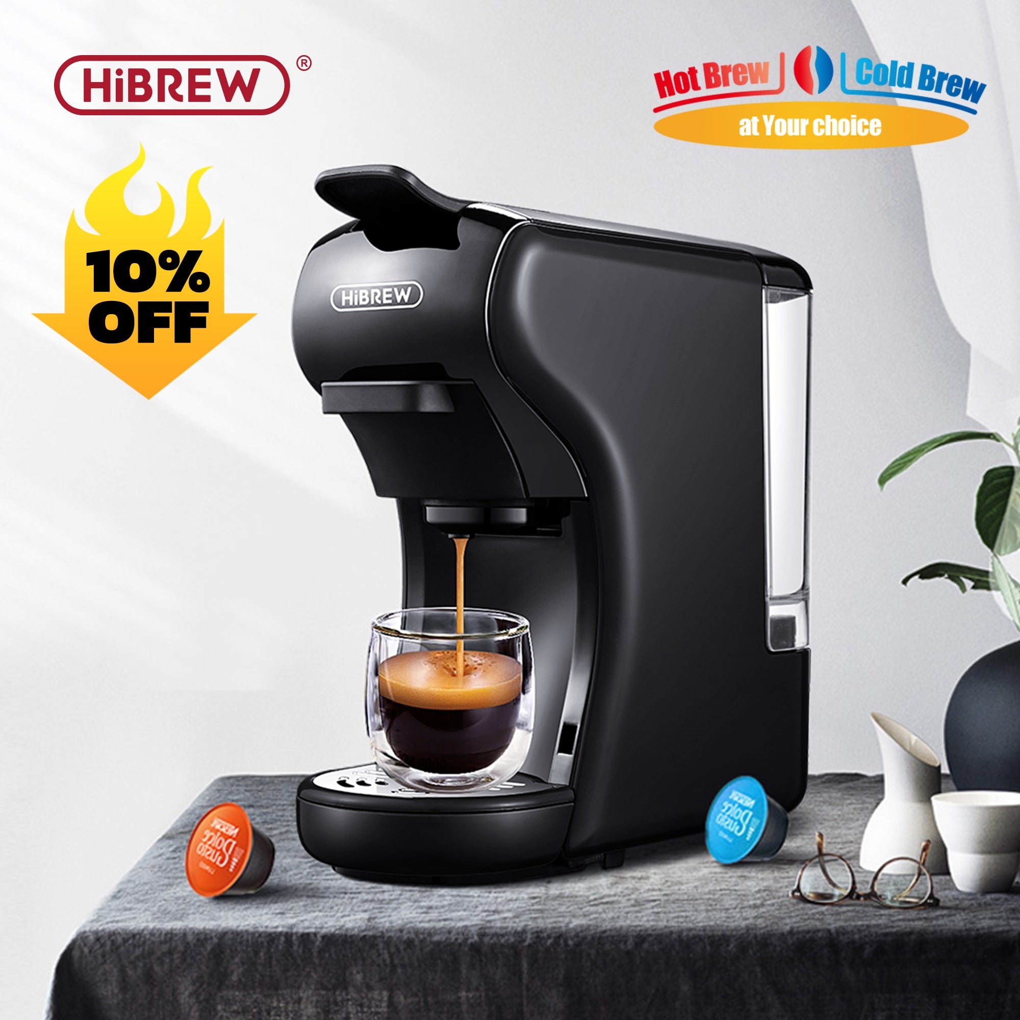 HiBREW Coffee Machine 19 Bar 4in1 Hot & Cold Multiple Capsule Espresso Cafetera Pod Coffee Maker Dolce Milk Nexpresso Powder H1A