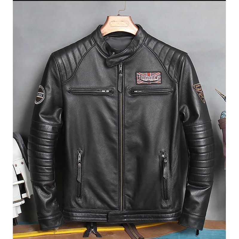 Free shipping,Biker moto Asian size men's quality genuine leather Jacket slim natural cowhide coat.Casaco de couro genuíno Cool - Azbrowse