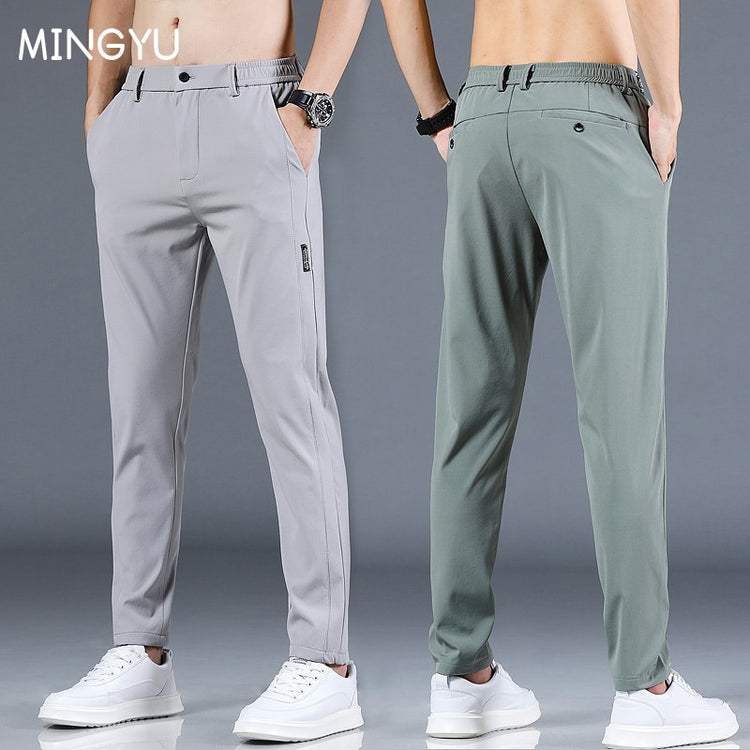 Mingyu Brand Summer Men's Casual Pants Men Trousers Male Pant Slim Fit Work Elastic Waist Black Green Grey Light Trousers 28-38 - Azbrowse