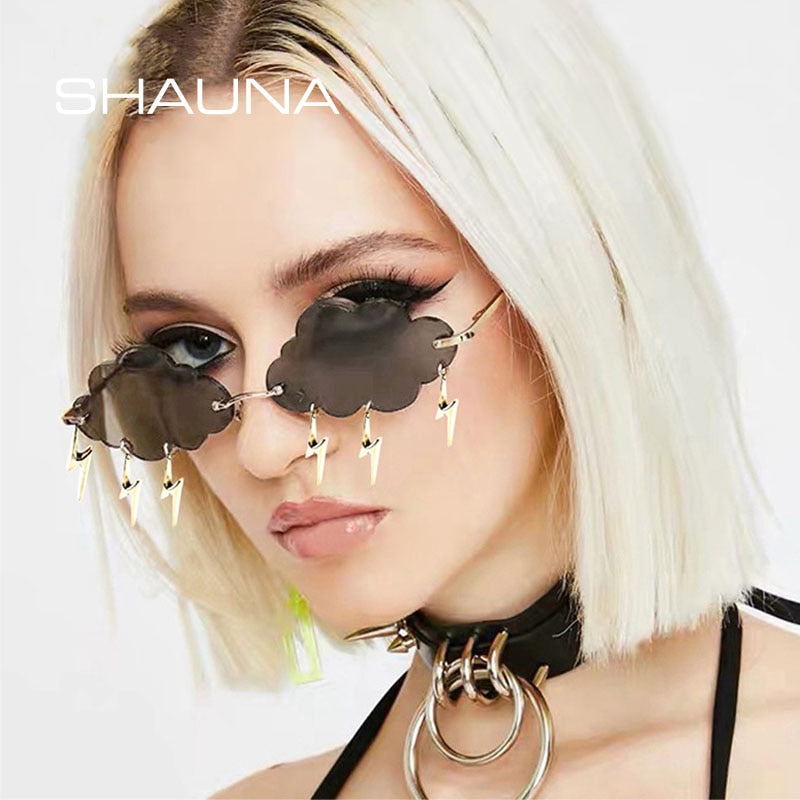 SHAUNA Ins Popular Rimless Sunglasses Women Clouds Lightning Tassel Sun Glasses Candy Colors Shades UV400 - Azbrowse