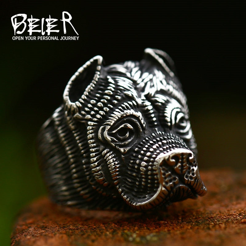 Stainless Steel fashion animal golden retriever Sharpei Dog Ring Men Simulation Details Personality Unique Amulet Jewelry - Azbrowse
