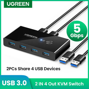 UGREEN USB KVM Switch USB 3.0 2.0 Switcher KVM Switch for Windows10 PC Keyboard Mouse Printer 2 PCs Sharing 4 Devices USB Switch - Azbrowse