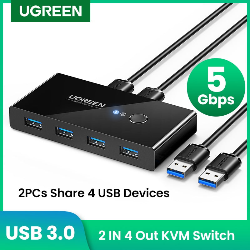 UGREEN USB KVM Switch USB 3.0 2.0 Switcher KVM Switch for Windows10 PC Keyboard Mouse Printer 2 PCs Sharing 4 Devices USB Switch - Azbrowse
