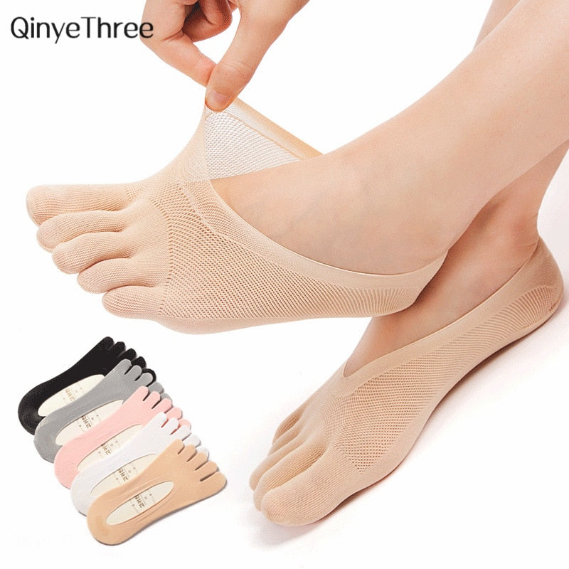 Women Summer Five-Finger Socks Ultrathin Funny Toe Invisible Sokken With Silicone Anti-Skid Breathable Anti-Friction Dropship