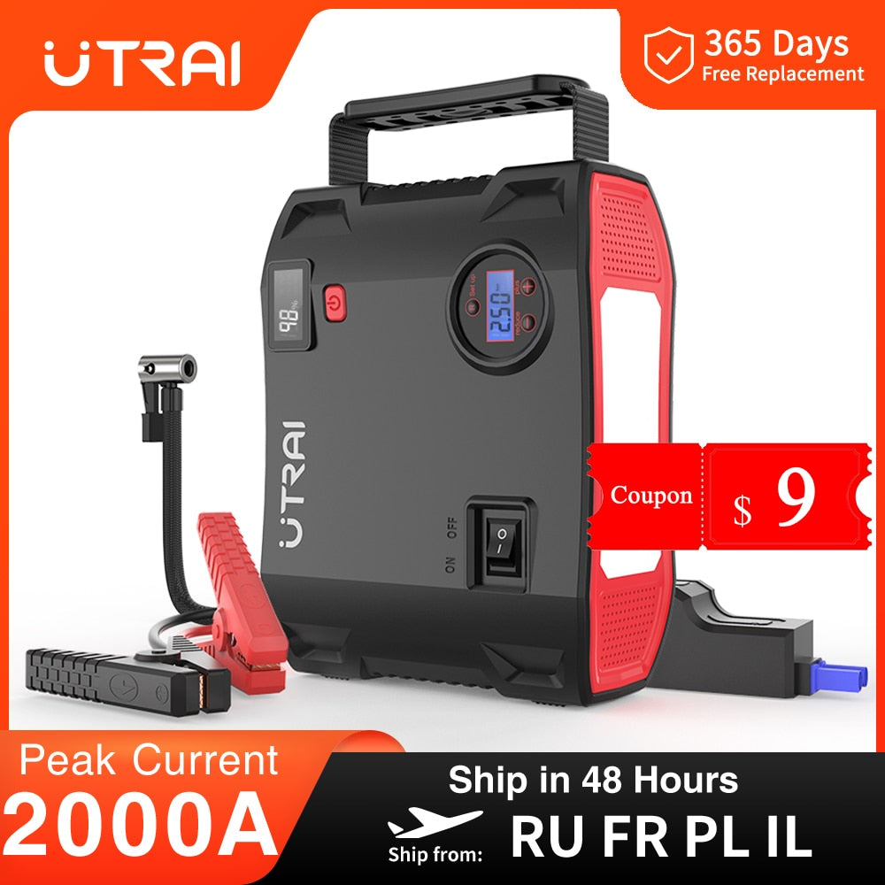 UTRAI 4 In 1 2000A Jump Starter Power Bank 16000mAh 150PSI Air Compressor Tire Pump Portable Charger Car Booster Starting Device - Azbrowse