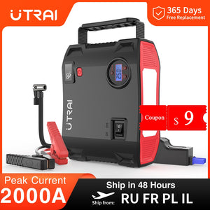 UTRAI 4 In 1 2000A Jump Starter Power Bank 16000mAh 150PSI Air Compressor Tire Pump Portable Charger Car Booster Starting Device - Azbrowse