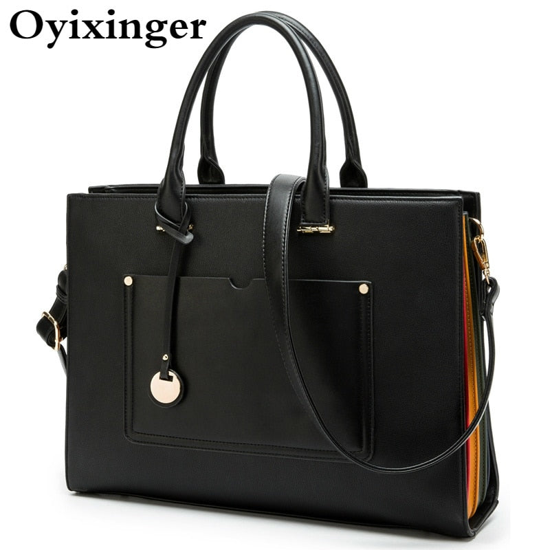 OYIXINGER Women Briefcase Bag 2023 New Fashion Shoulder Bag Ladies Leather Laptop Bag For 13" Macbook Large Capacity Bag Female - Azbrowse