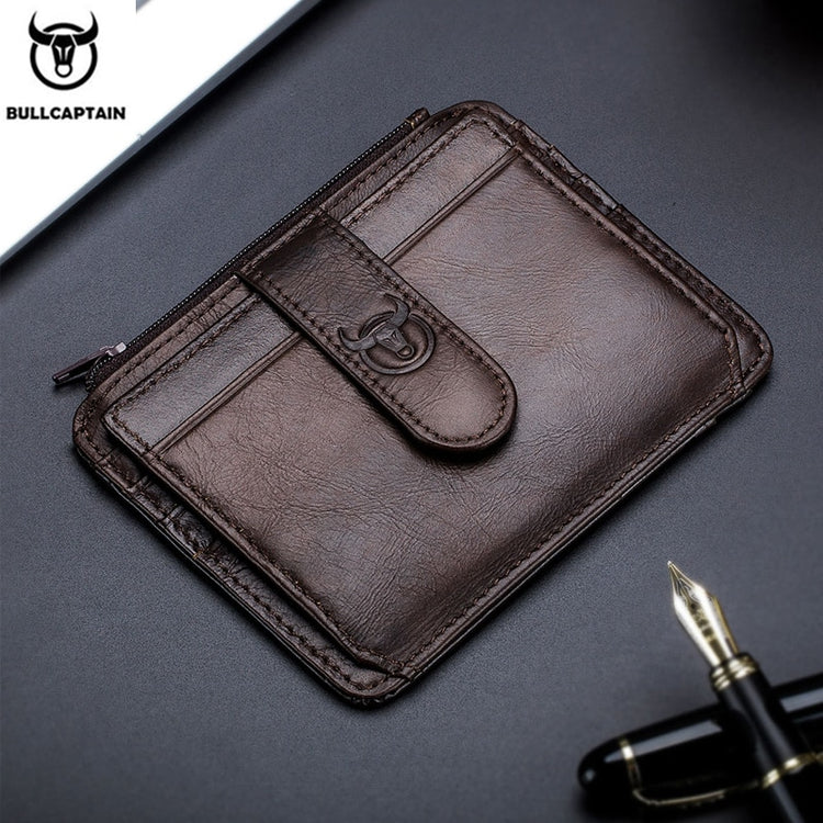 BULLCAPTAIN Genuine Leather RFID Blocking Zipper Card Holder Credit Cart Wallet Mini Slim Wallet Card & Id Holders Man Business - Azbrowse
