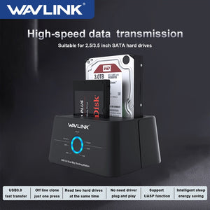 Wavlink HDD Docking Station Sata Hard Drive Enclosure SATA to USB 3.0 Adapter UASP For 2.5 3.5 SSD Disk Case HD Box Dock - Azbrowse